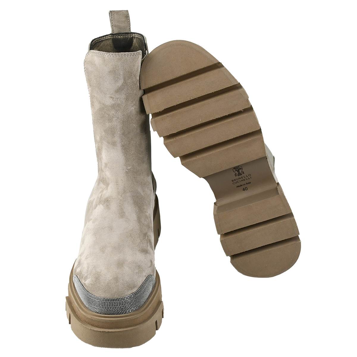 Brunello Cucinelli Taupe Leather Suede Boots