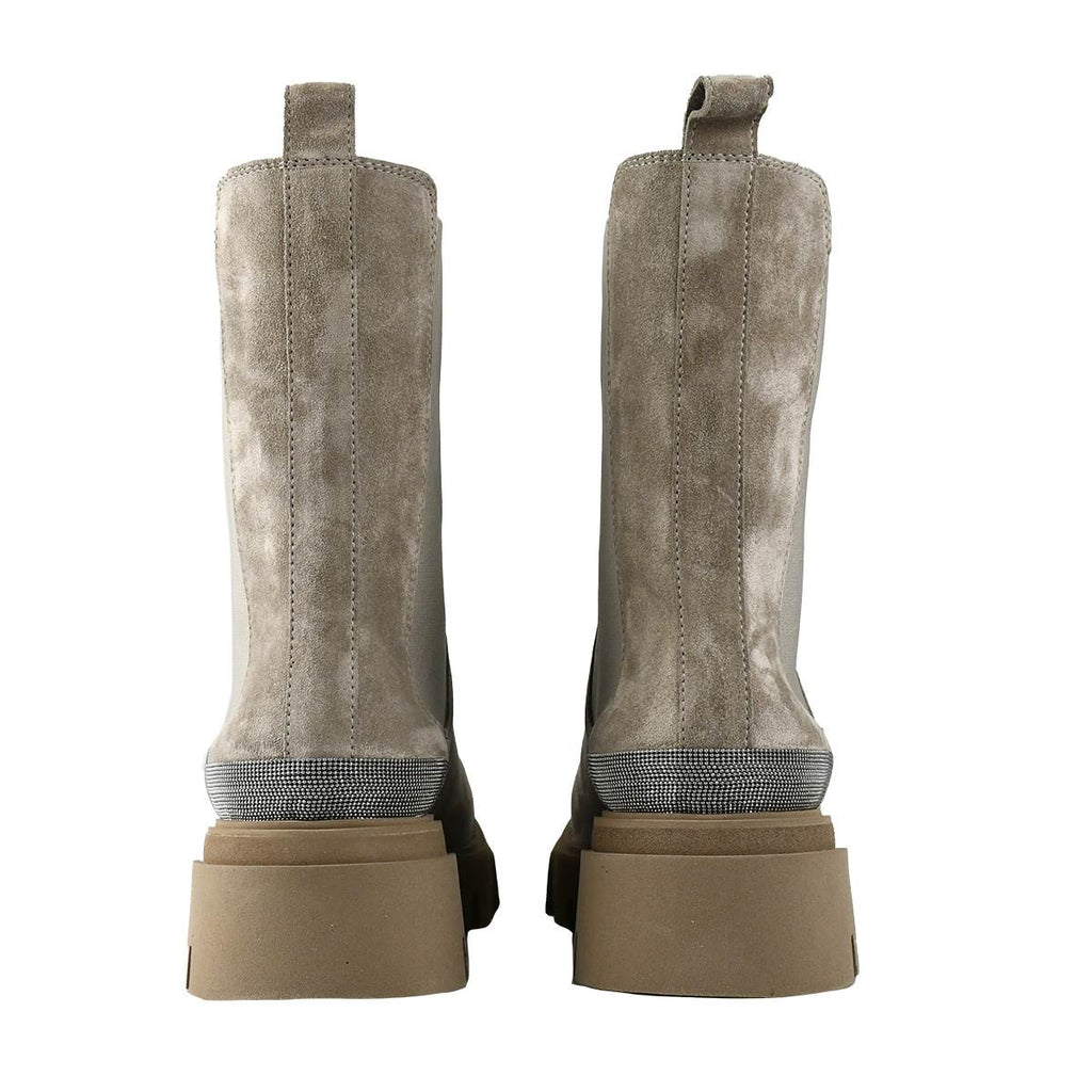 Brunello Cucinelli Taupe Leather Suede Boots