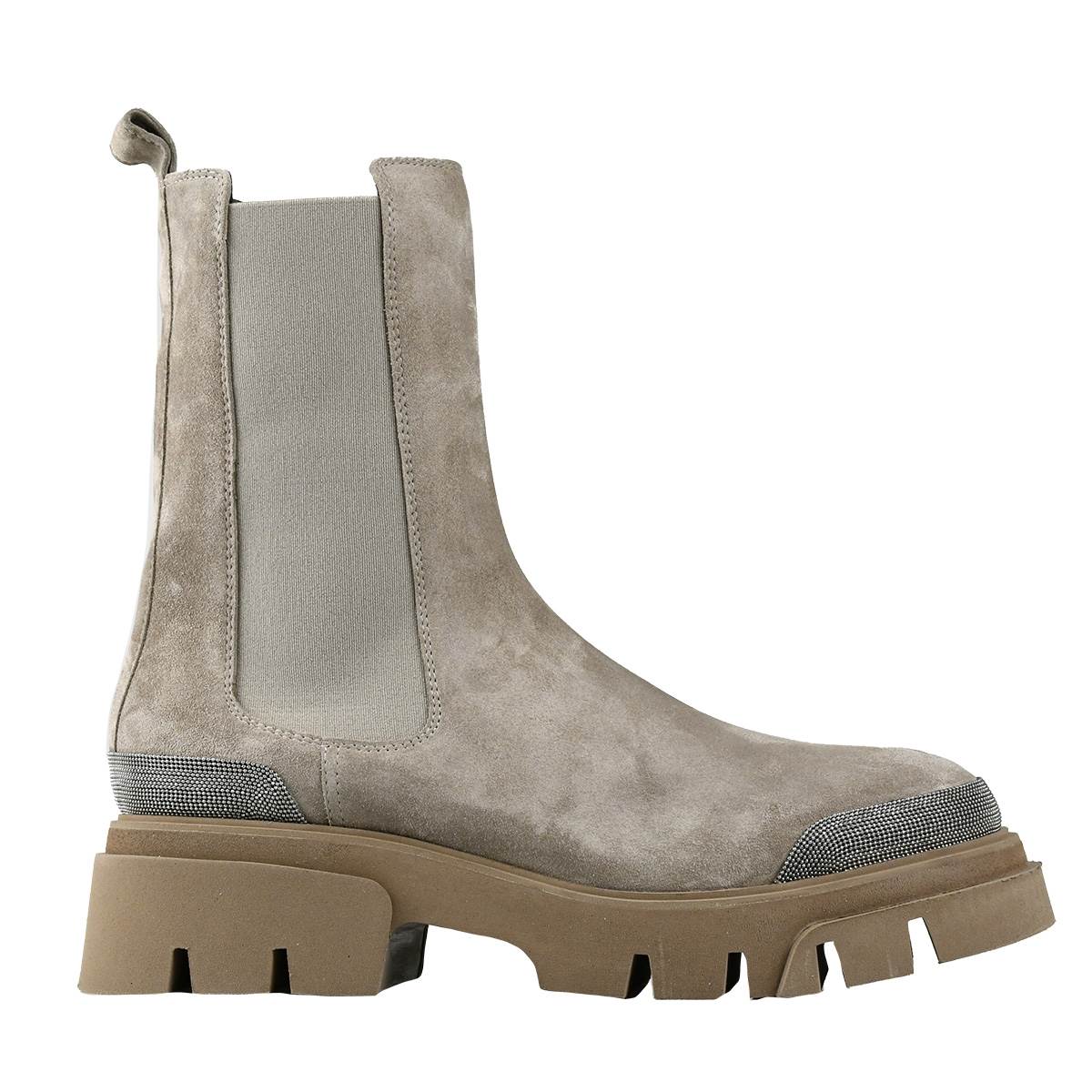 Brunello Cucinelli Taupe Leather Suede Boots