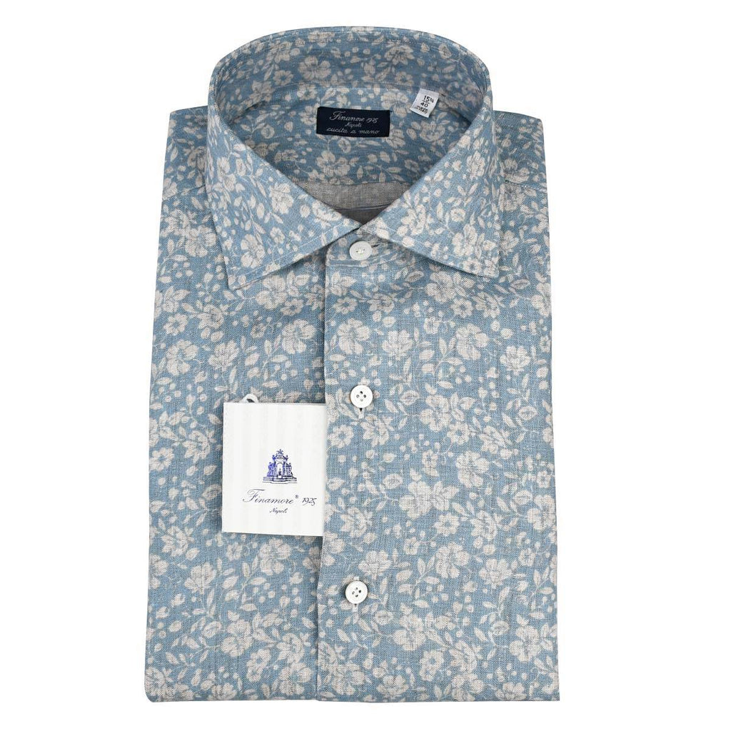 Finamore Light Blue Beige Linen Shirt