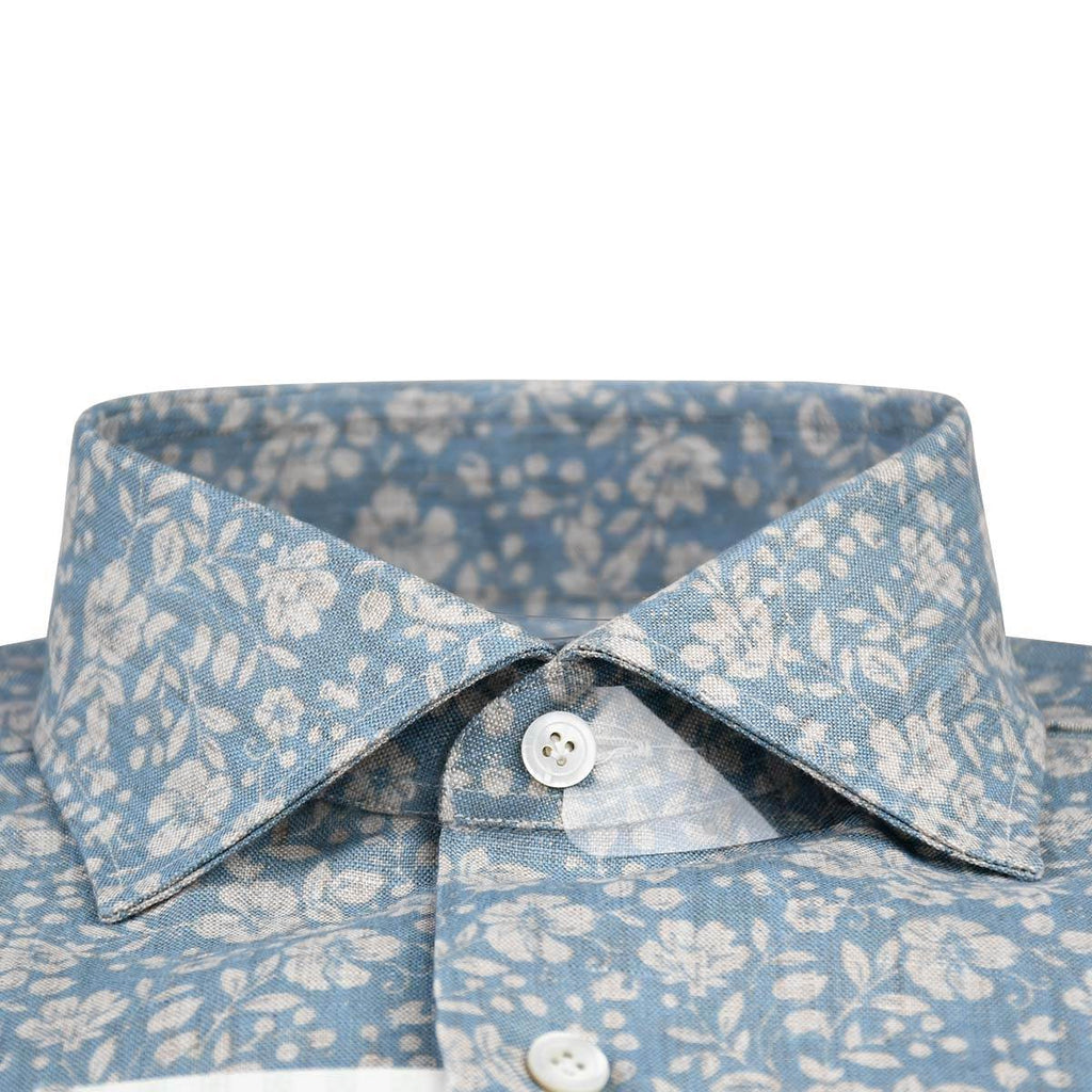 Finamore Finamore Light Blue Beige Linen Shirt Light Blue/Beige 001