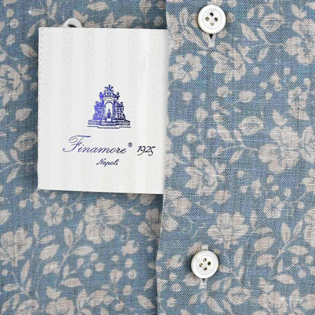 Finamore Light Blue Beige Linen Shirt