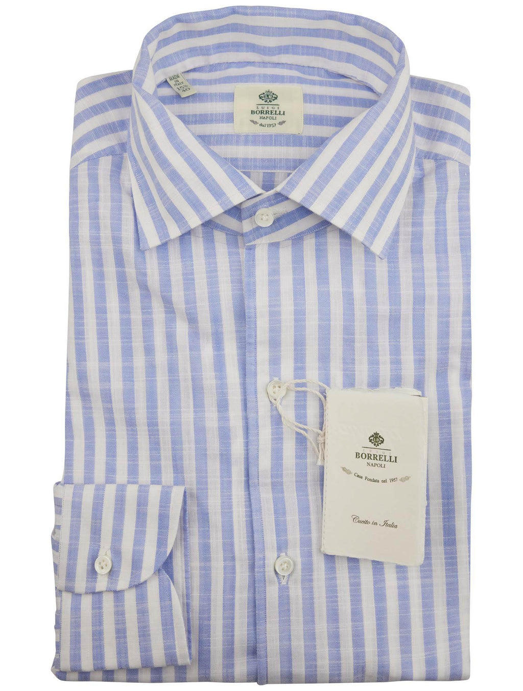 Luigi Borrelli Blue White Cotton Shirt