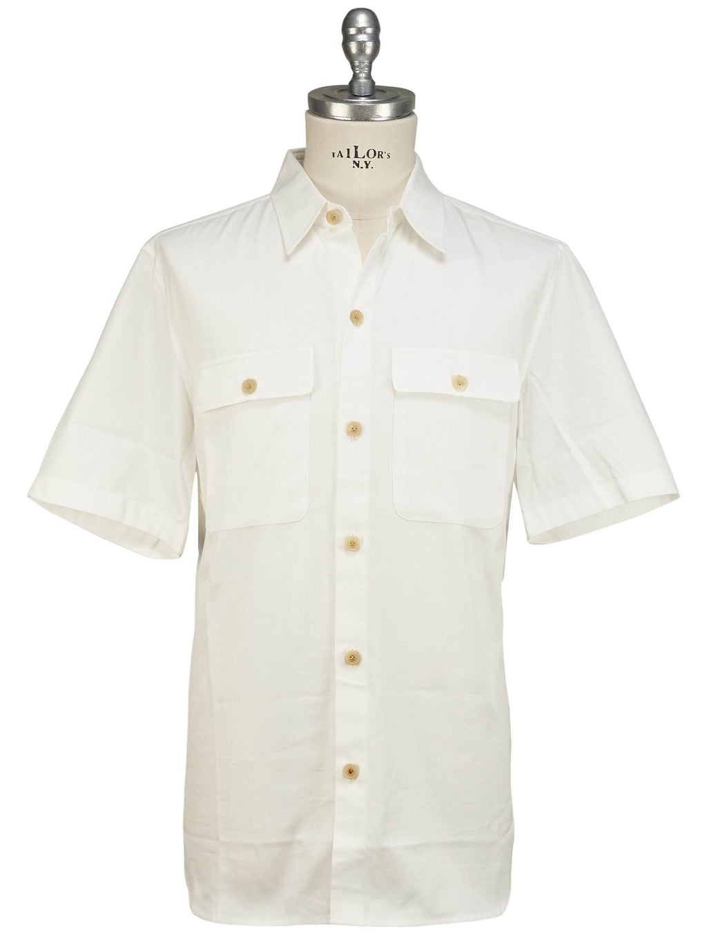 Isaia White Cotton Shirt Short Sleeve