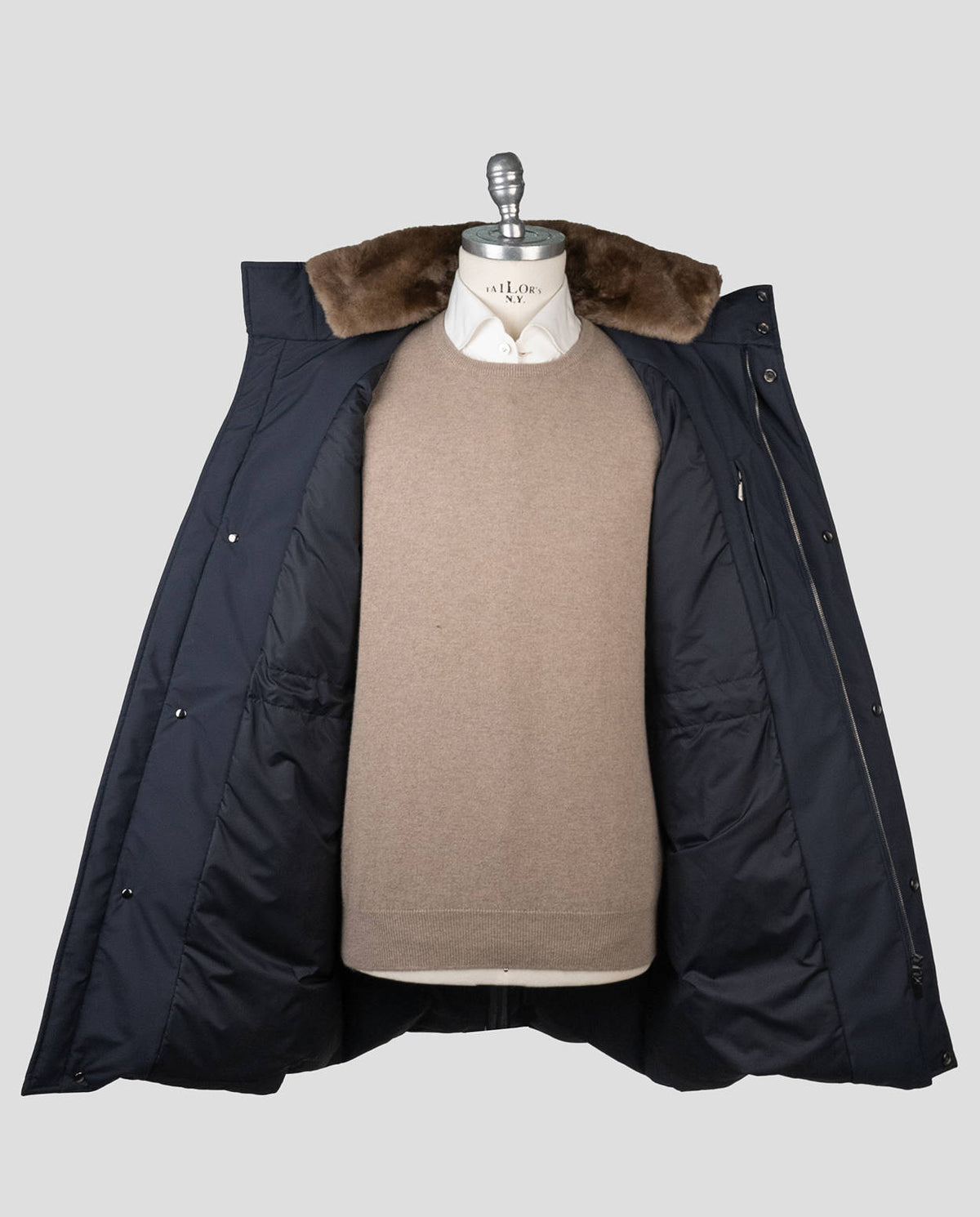 Cesare Attolini Blue Navy Pl Beaver Fur Coat