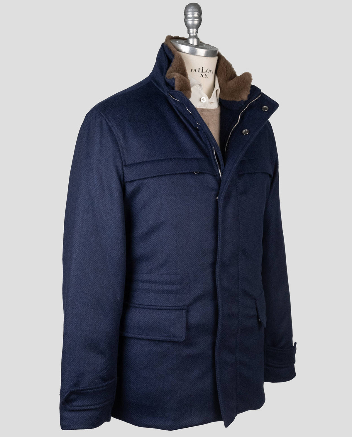 Cesare Attolini Cesare Attolini Blue Cashmere Beaver Fur Coat Blue 001