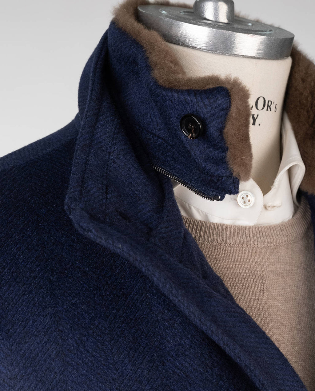 Cesare Attolini Blue Cashmere Beaver Fur Coat