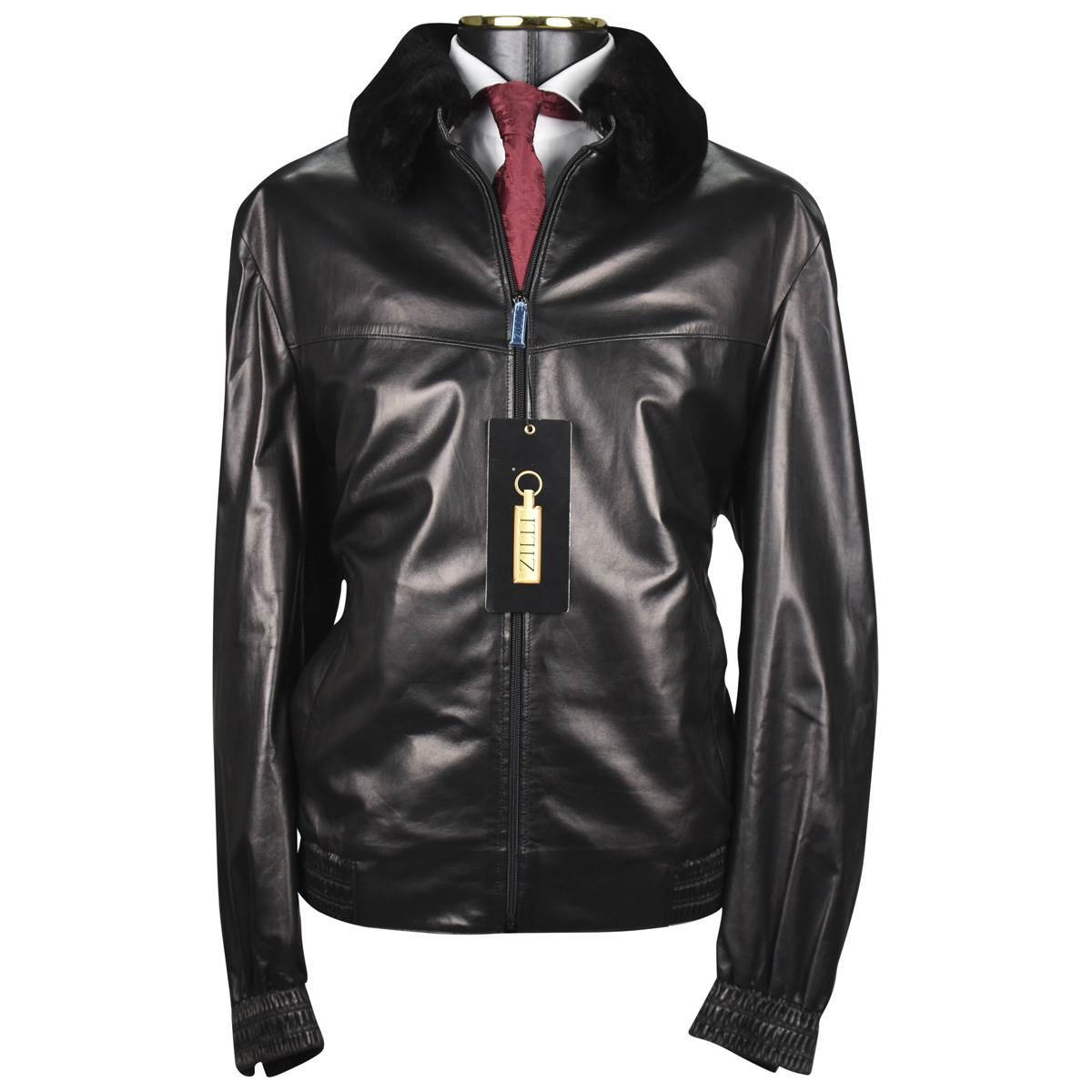 Zilli Zilli Black Leather Beaver Collar Coat Black 000