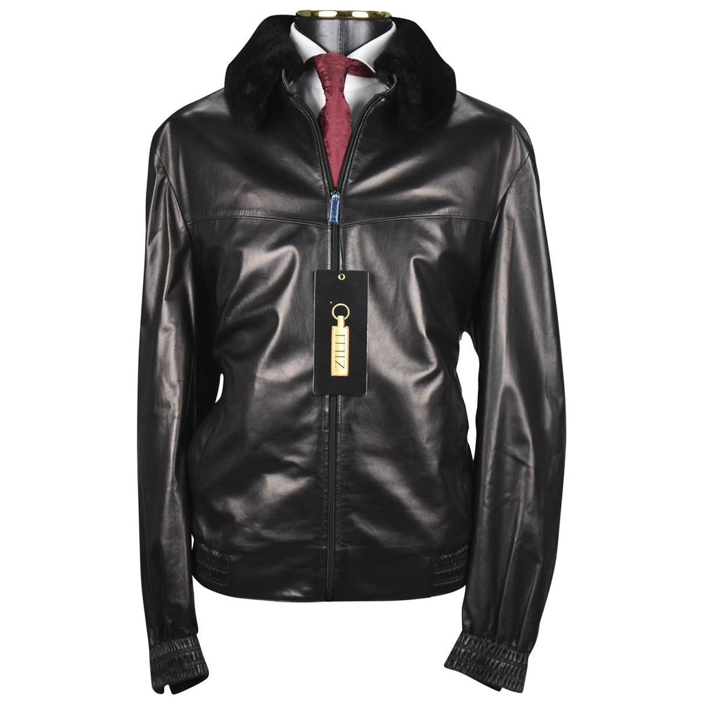 Zilli Zilli Black Leather Beaver Collar Coat Black 000