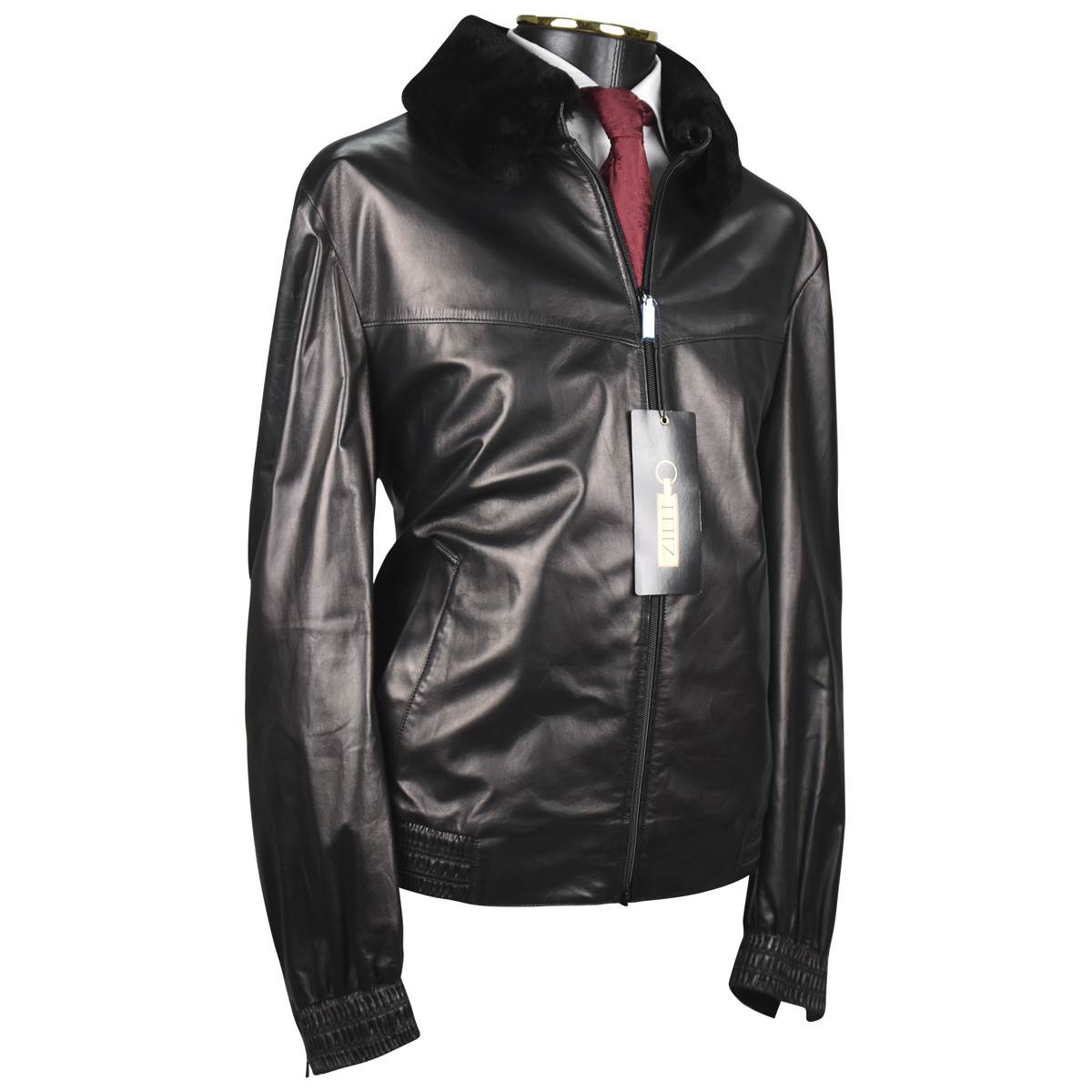 Zilli Zilli Black Leather Beaver Collar Coat Black 001