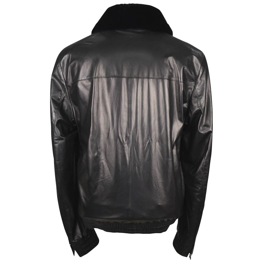 Zilli Black Leather Beaver Collar Coat