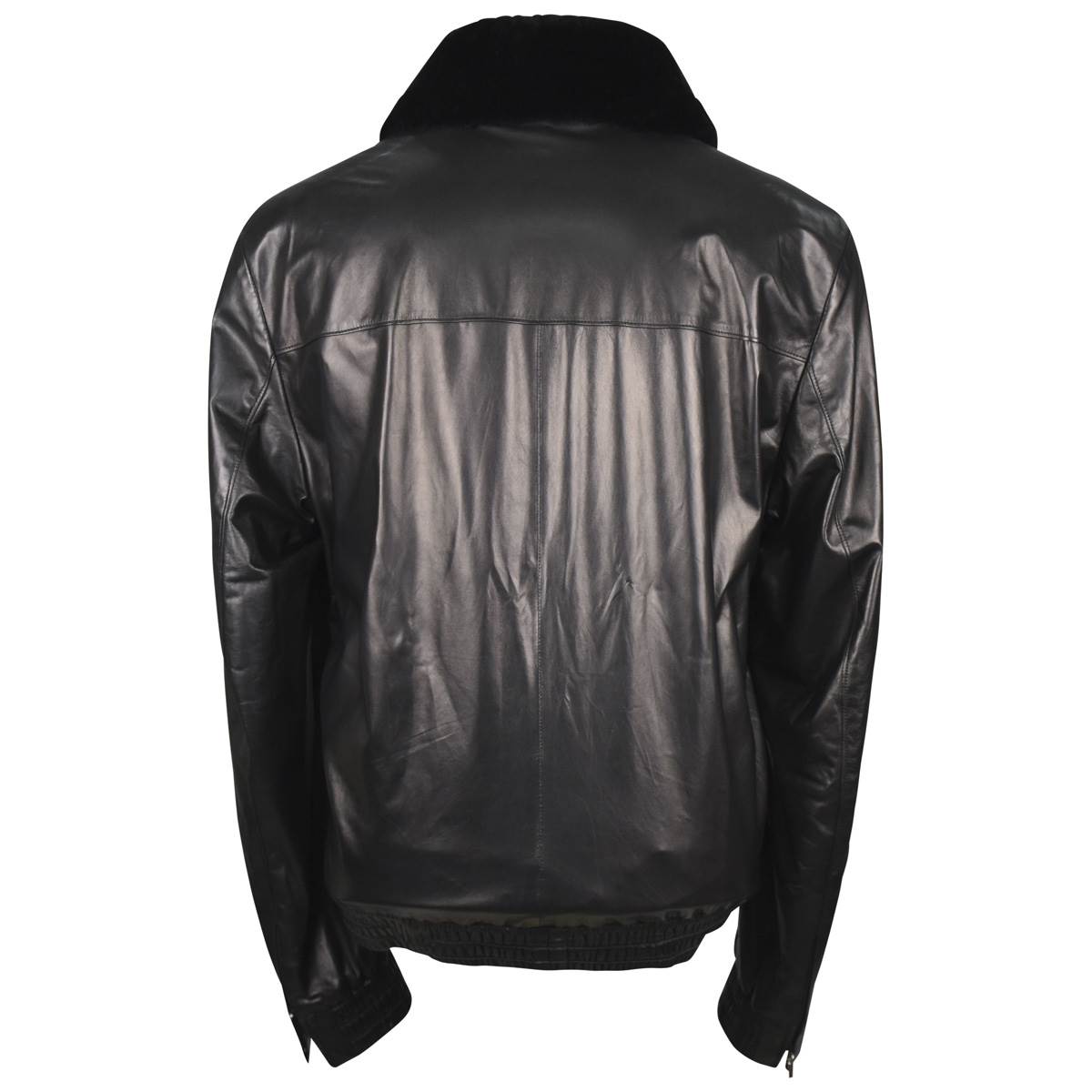 Zilli Black Leather Beaver Collar Coat