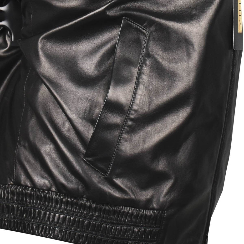 Zilli Black Leather Beaver Collar Coat