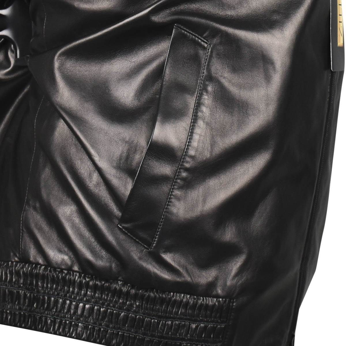 Zilli Black Leather Beaver Collar Coat