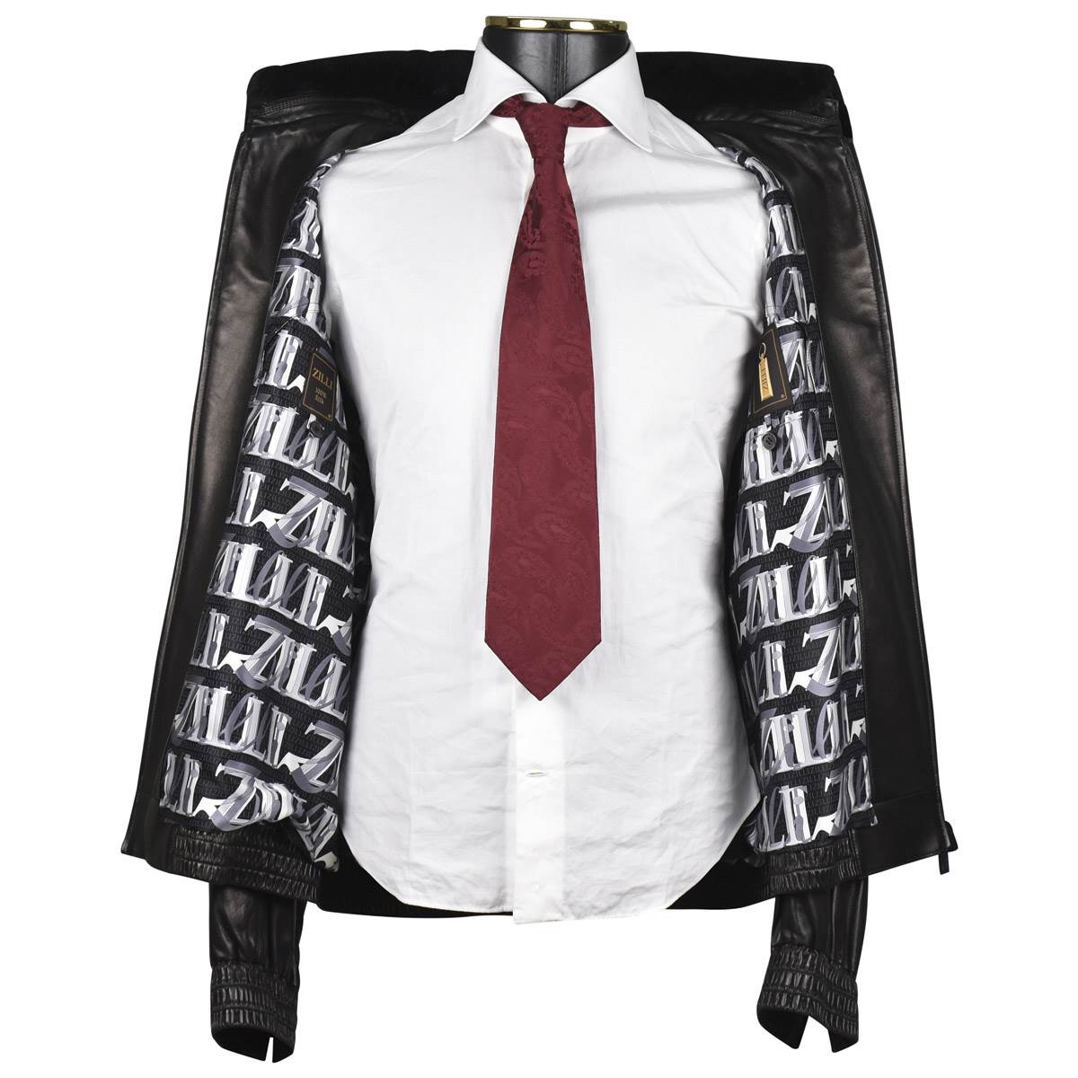 Zilli Black Leather Beaver Collar Coat