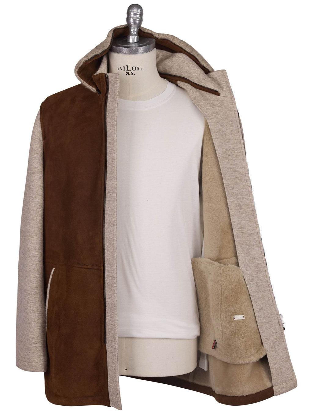 Kiton Brown Beige Sheepskin Cashmere Coat