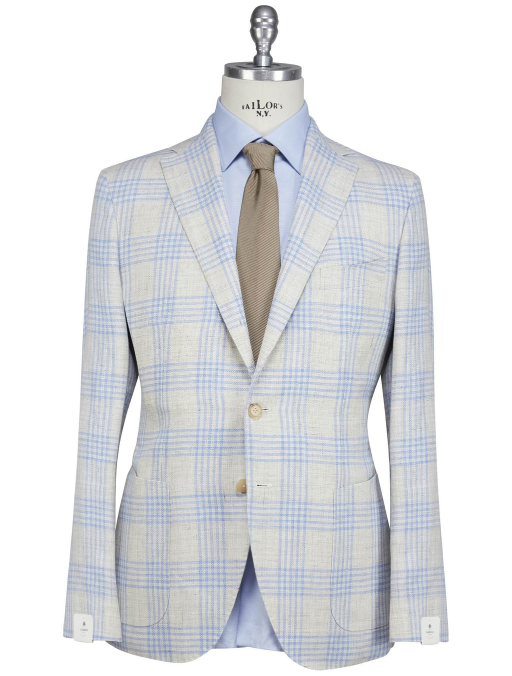 Luigi Borrelli Beige Light Blue Linen Virgin Wool Blazer
