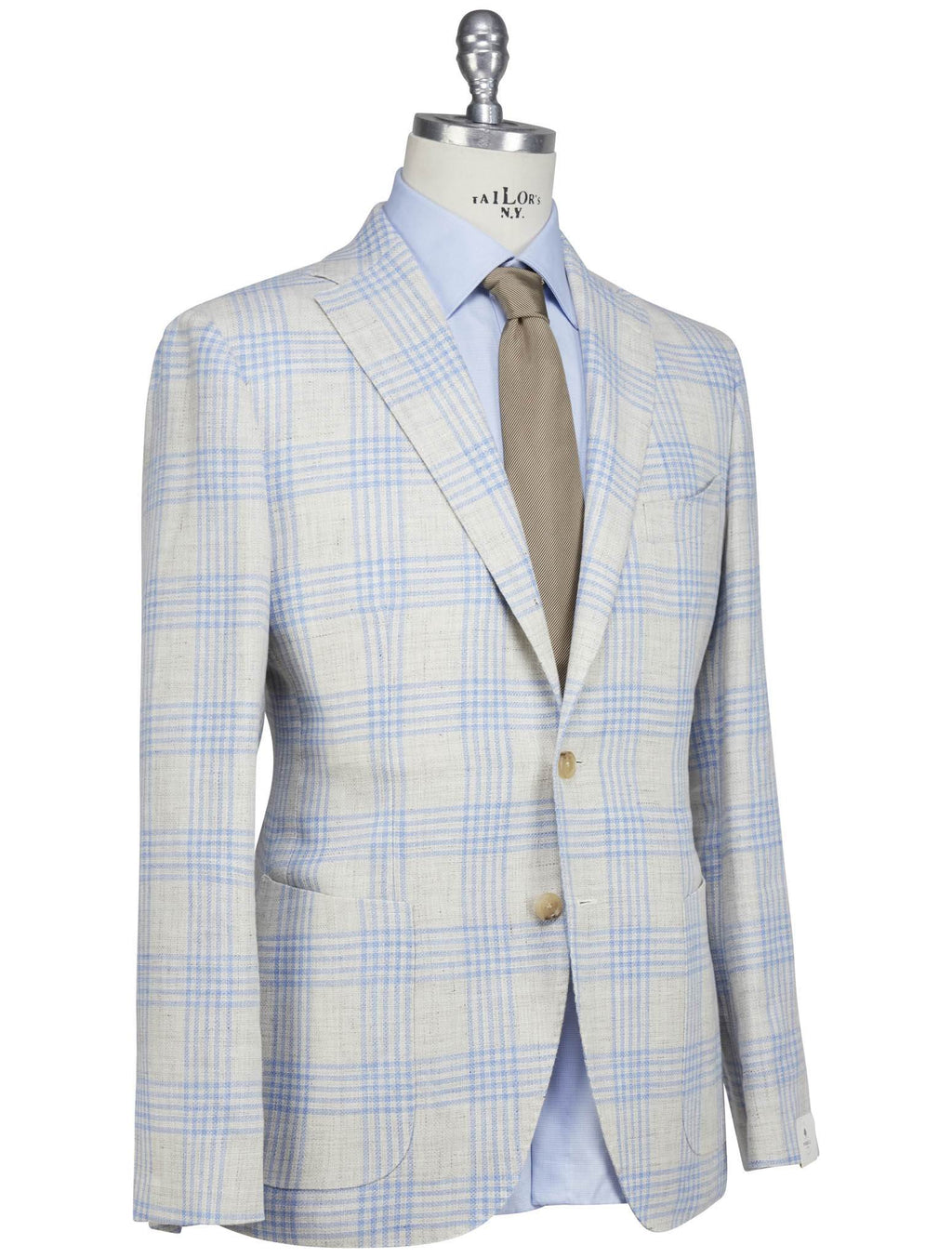 Luigi Borrelli Luigi Borrelli Beige Light Blue Linen Virgin Wool Blazer Beige / Light Blue 001
