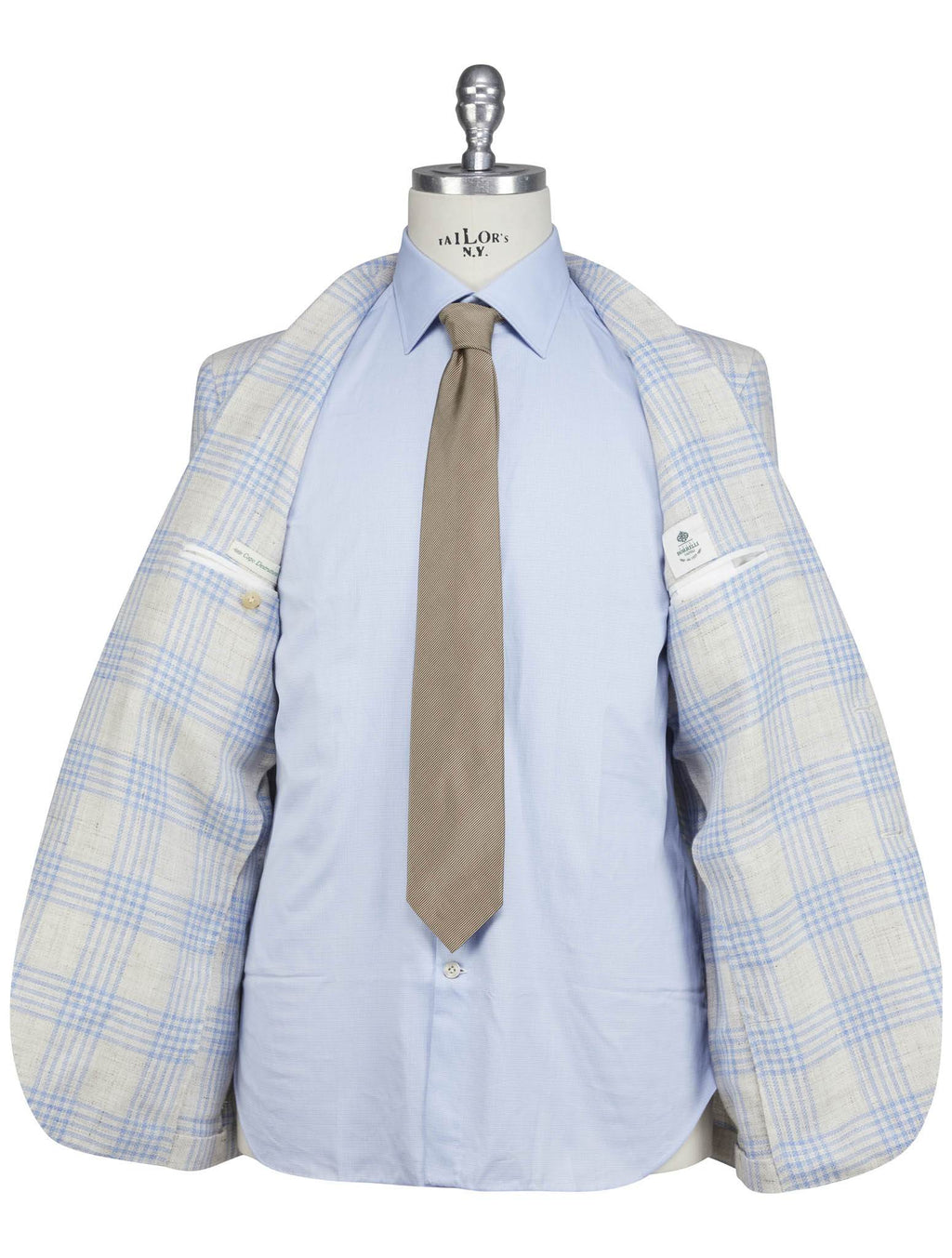 Luigi Borrelli Beige Light Blue Linen Virgin Wool Blazer