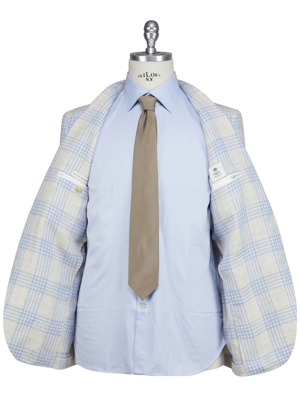 Luigi Borrelli Beige Light Blue Linen Virgin Wool Blazer