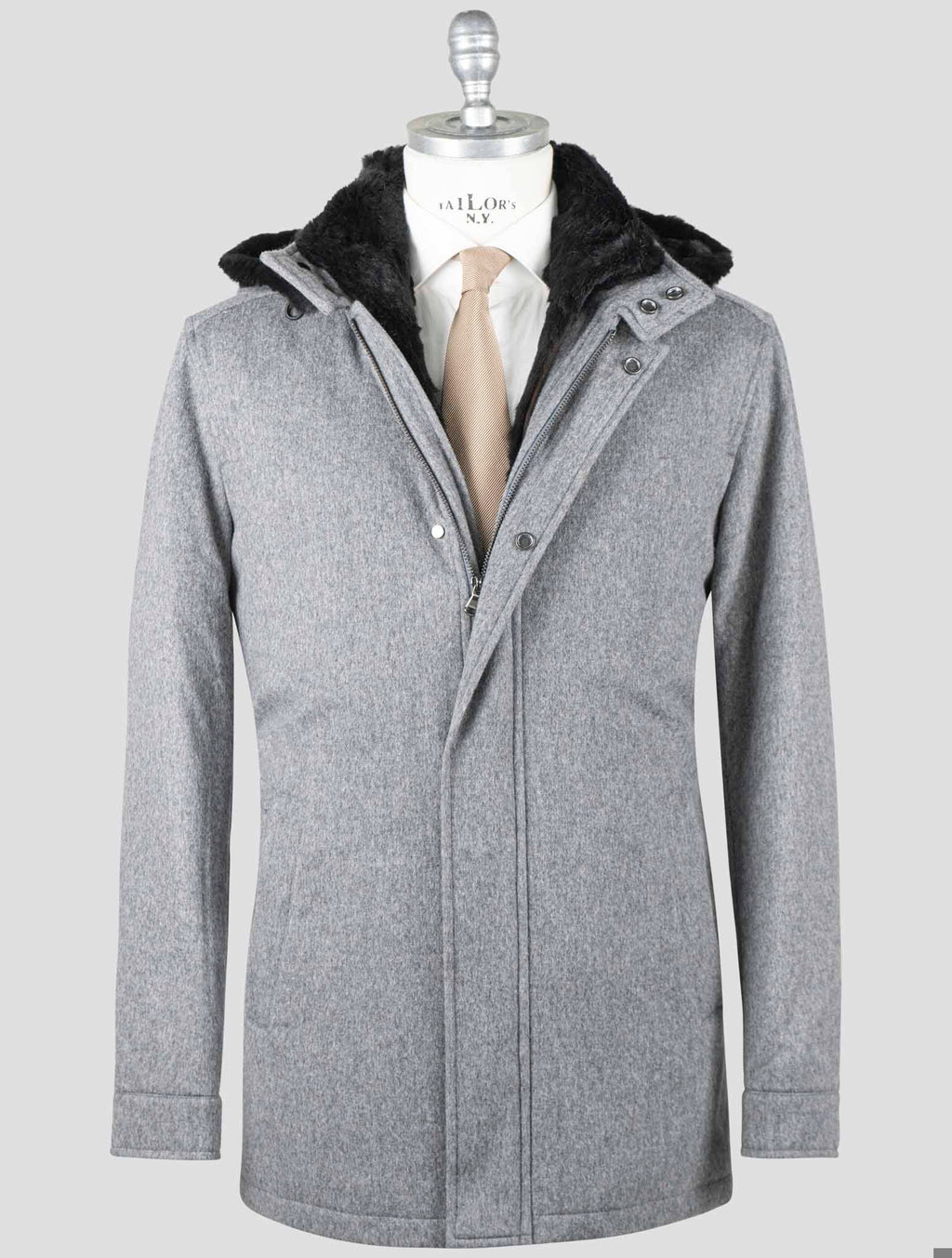 Barba Napoli Barba Napoli Gray Virgin Wool Cashmere with Lapin Fur Overcoat BCY2 Gray 000