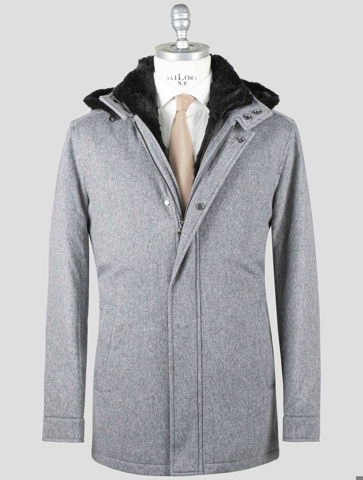 Barba Napoli Barba Napoli Gray Virgin Wool Cashmere with Lapin Fur Overcoat BCY2 Gray 000