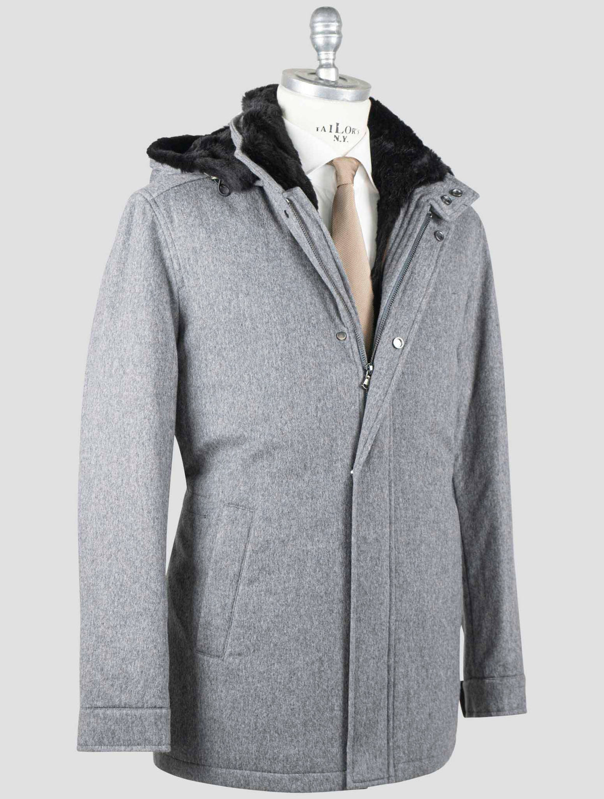 Barba Napoli Barba Napoli Gray Virgin Wool Cashmere with Lapin Fur Overcoat BCY2 Gray 001