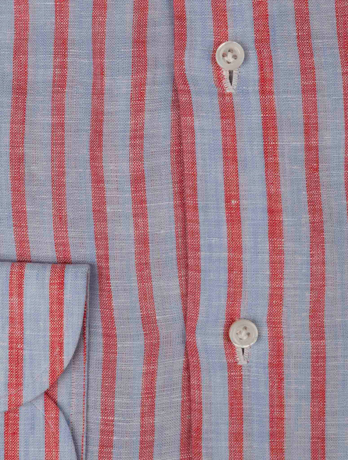 Isaia Light Blue Red Linen shirt