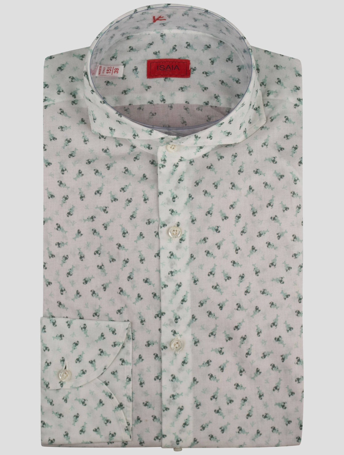 Isaia Green White Cotton Shirt