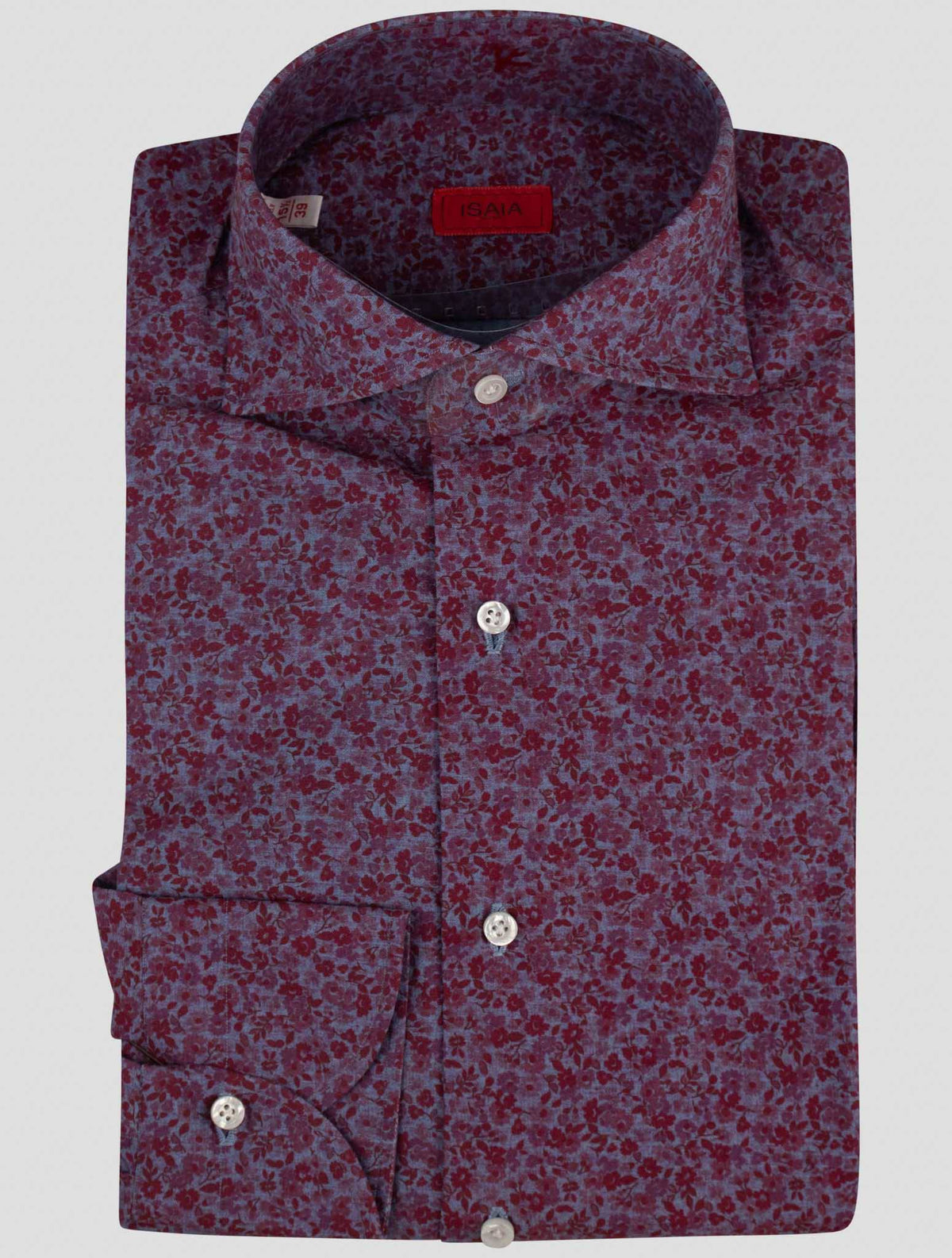 Isaia Burgundy Light Blue Cotton Shirt
