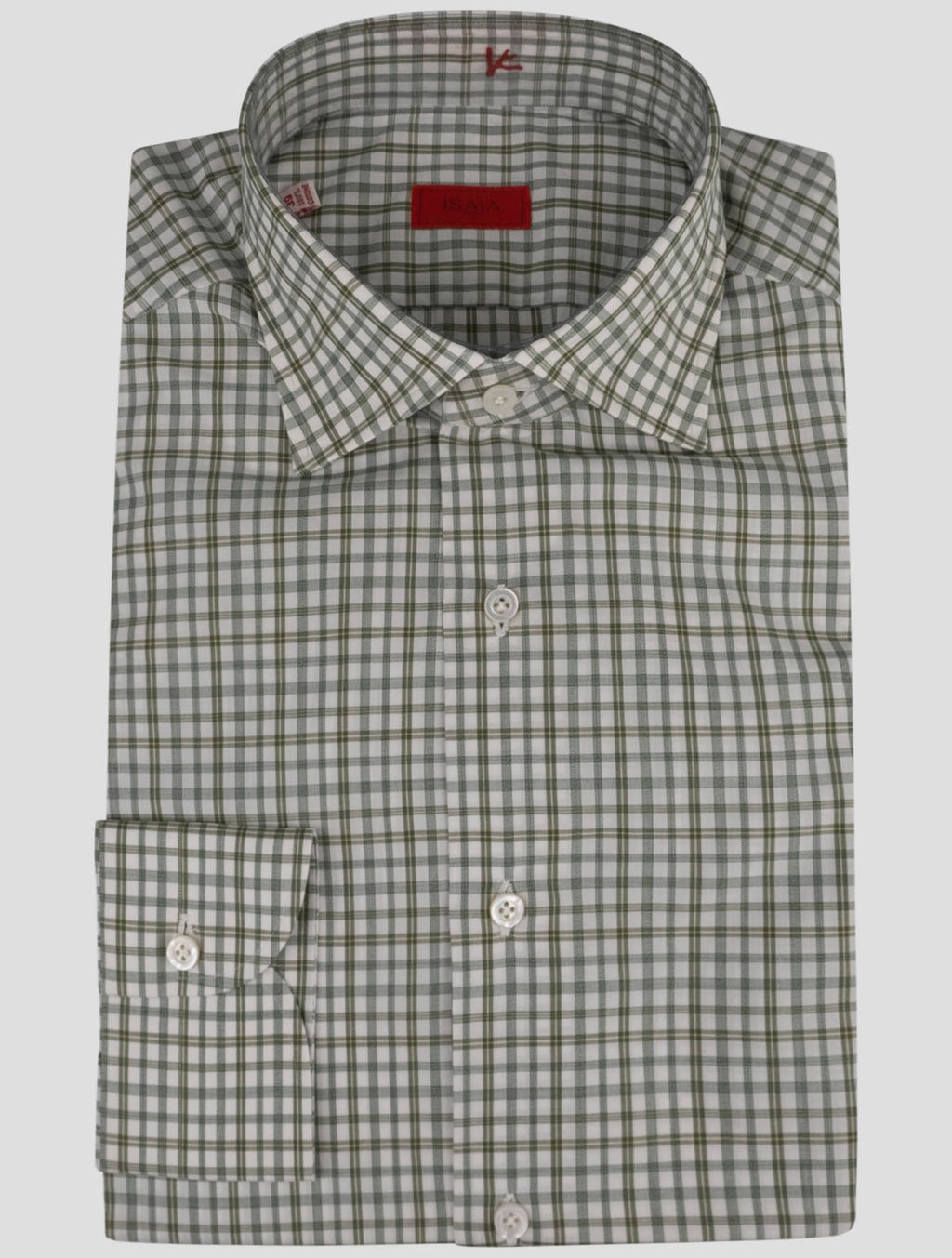 Isaia Isaia Green White Cotton Shirt Green / White 000