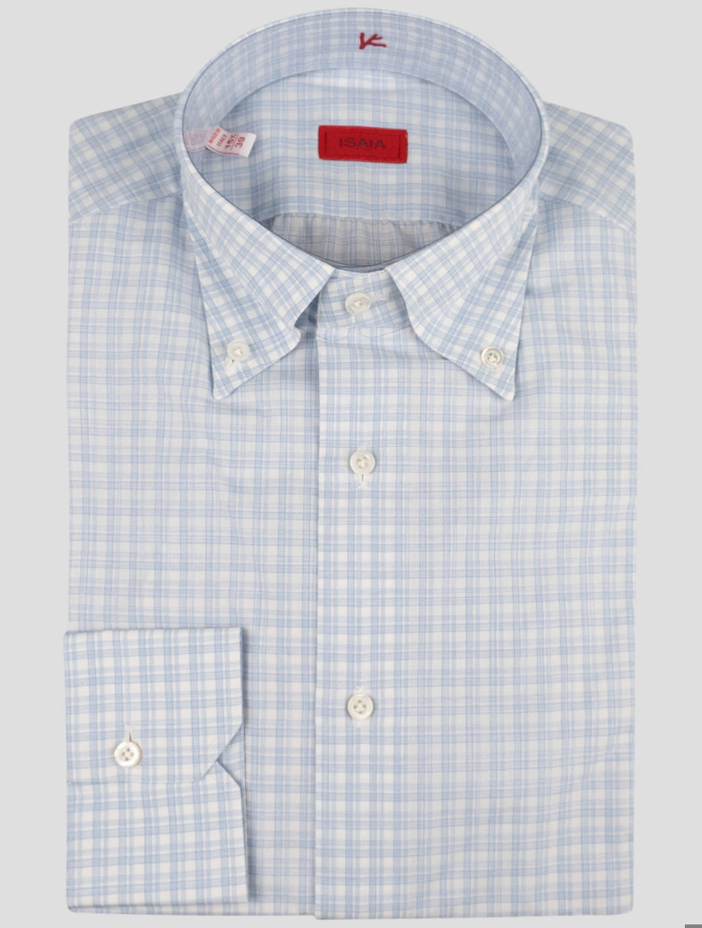 Isaia Light Blue White Cotton Button down Shirt