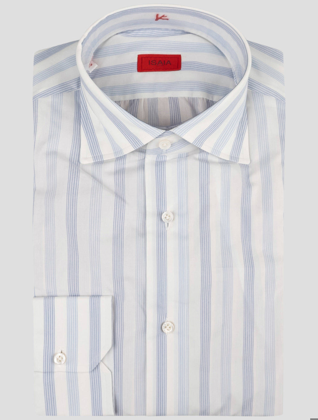 Isaia Light Blue White Cotton Button down Shirt