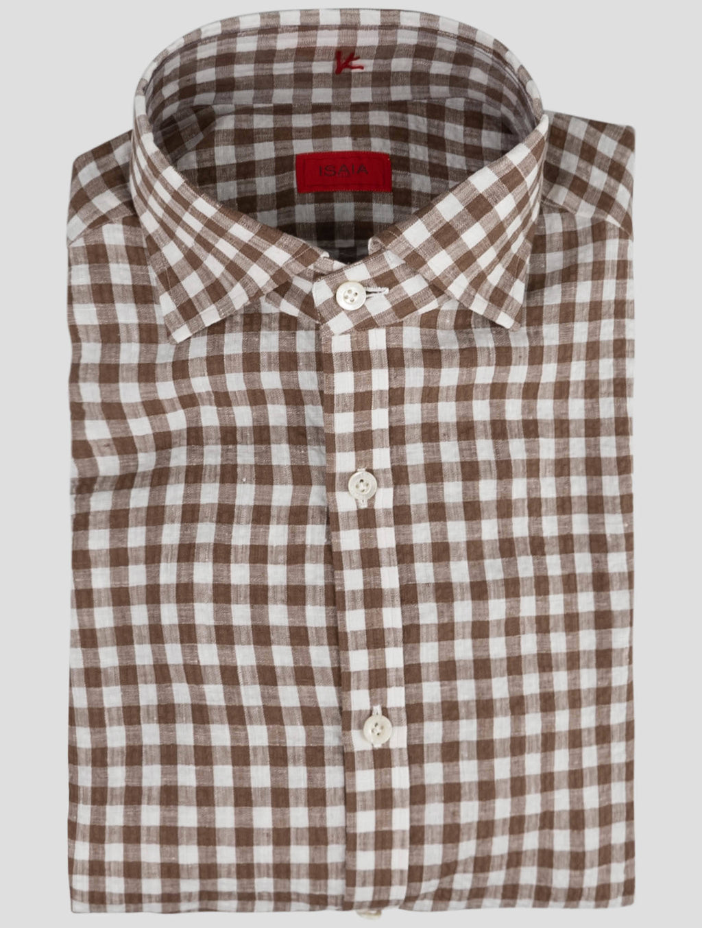 Isaia Brown White Linen Shirt
