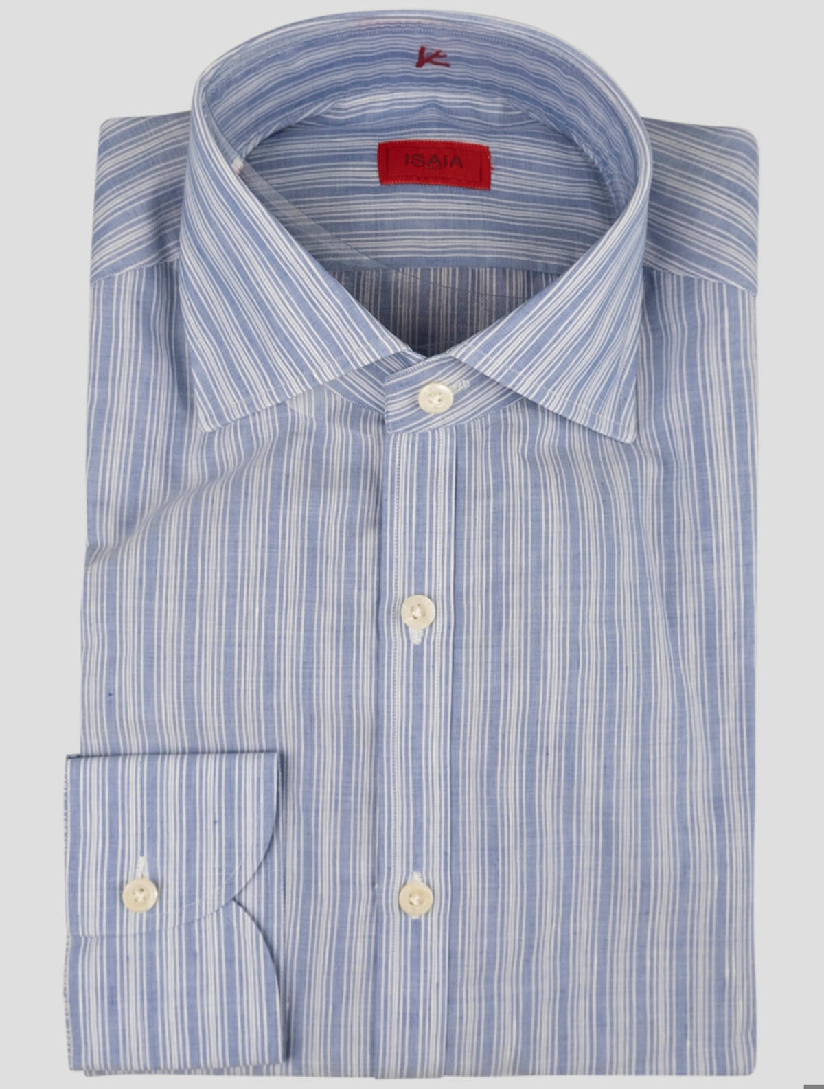 Isaia Isaia Light Blue White Cotton Linen Shirt Light Blue / White 000