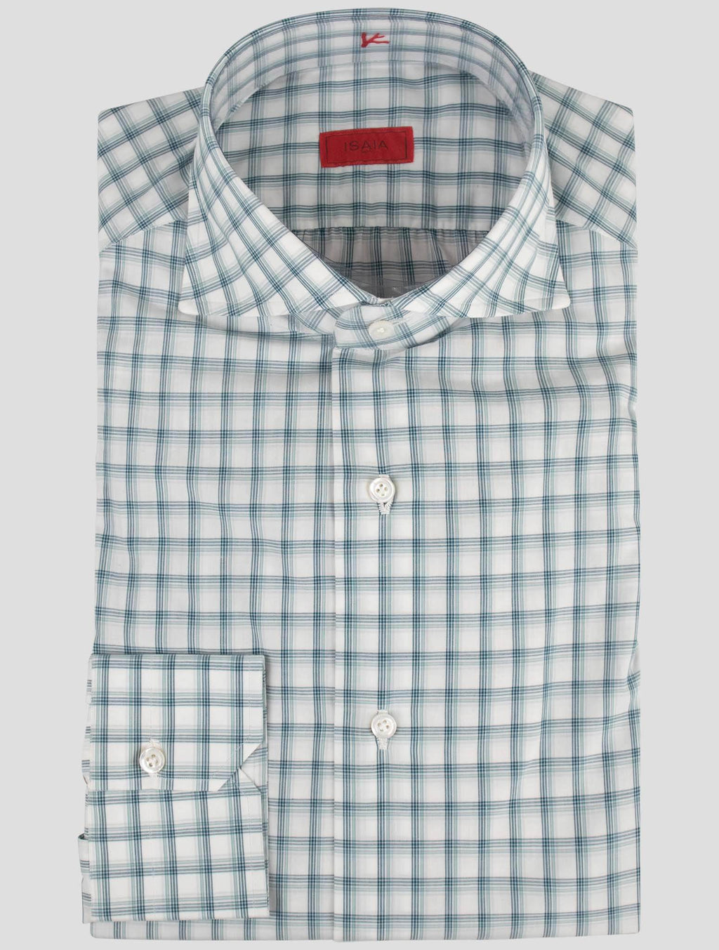 Isaia Green White Cotton Shirt