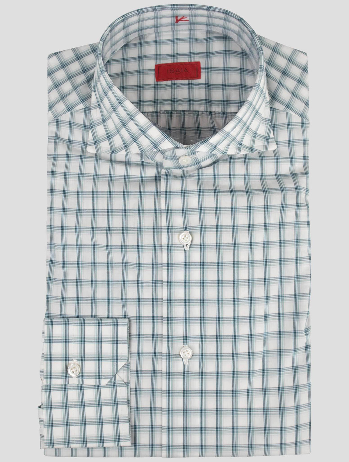 Isaia Green White Cotton Shirt