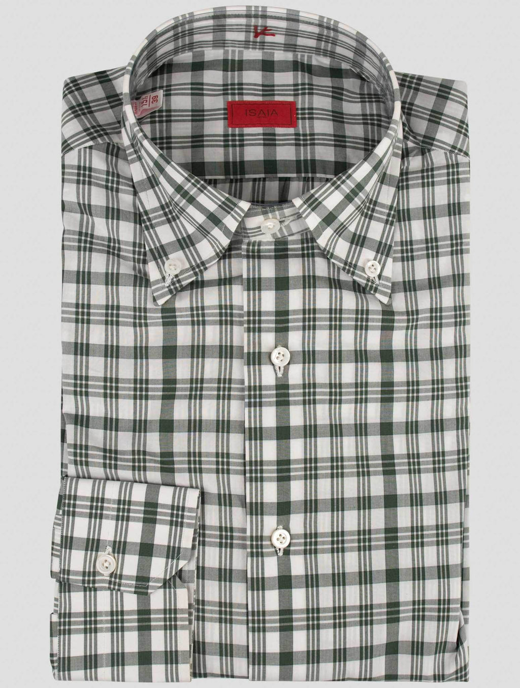 Isaia Isaia Green White Cotton Shirt Green / White 000