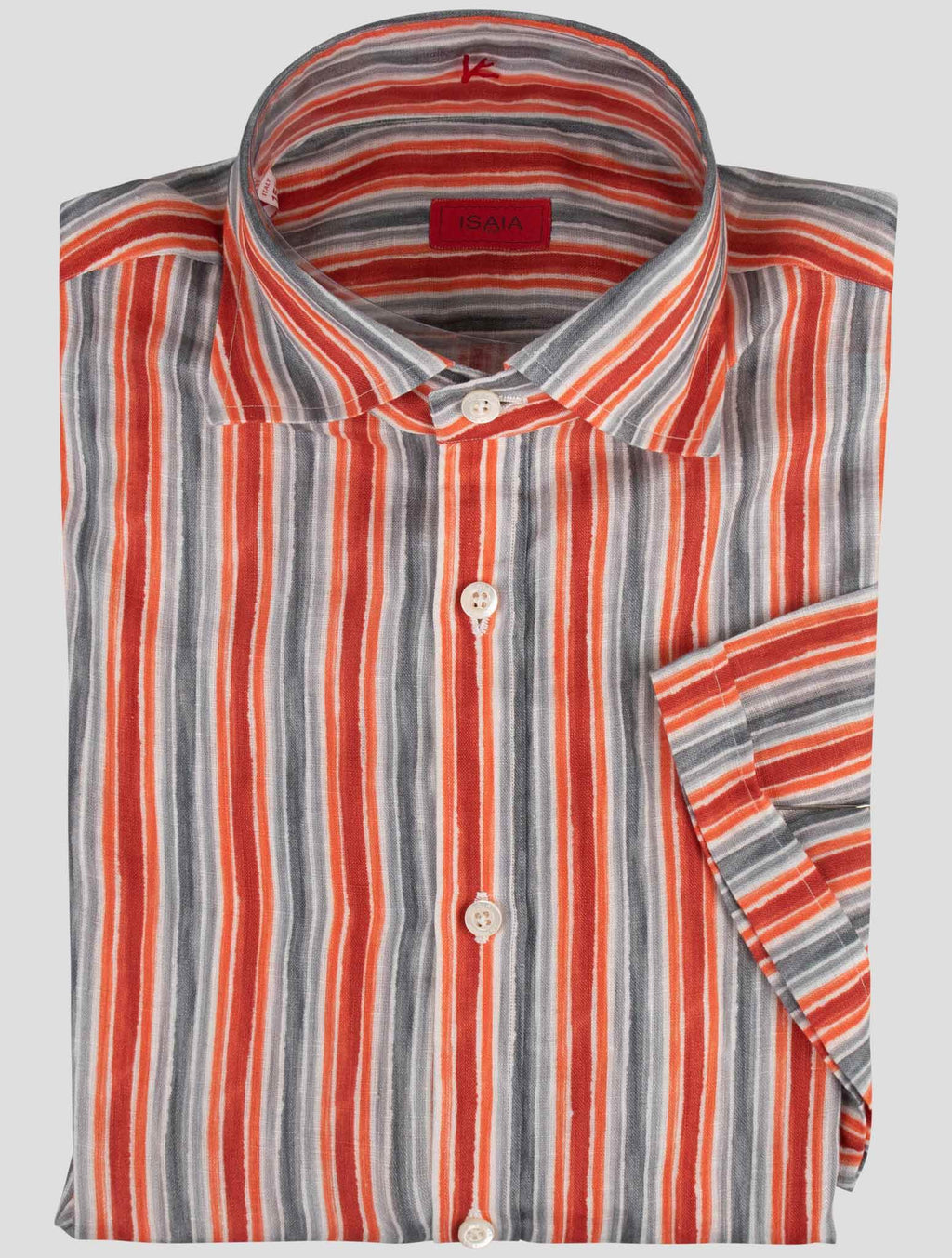 Isaia Multicolor Linen Short Sleeve Shirt
