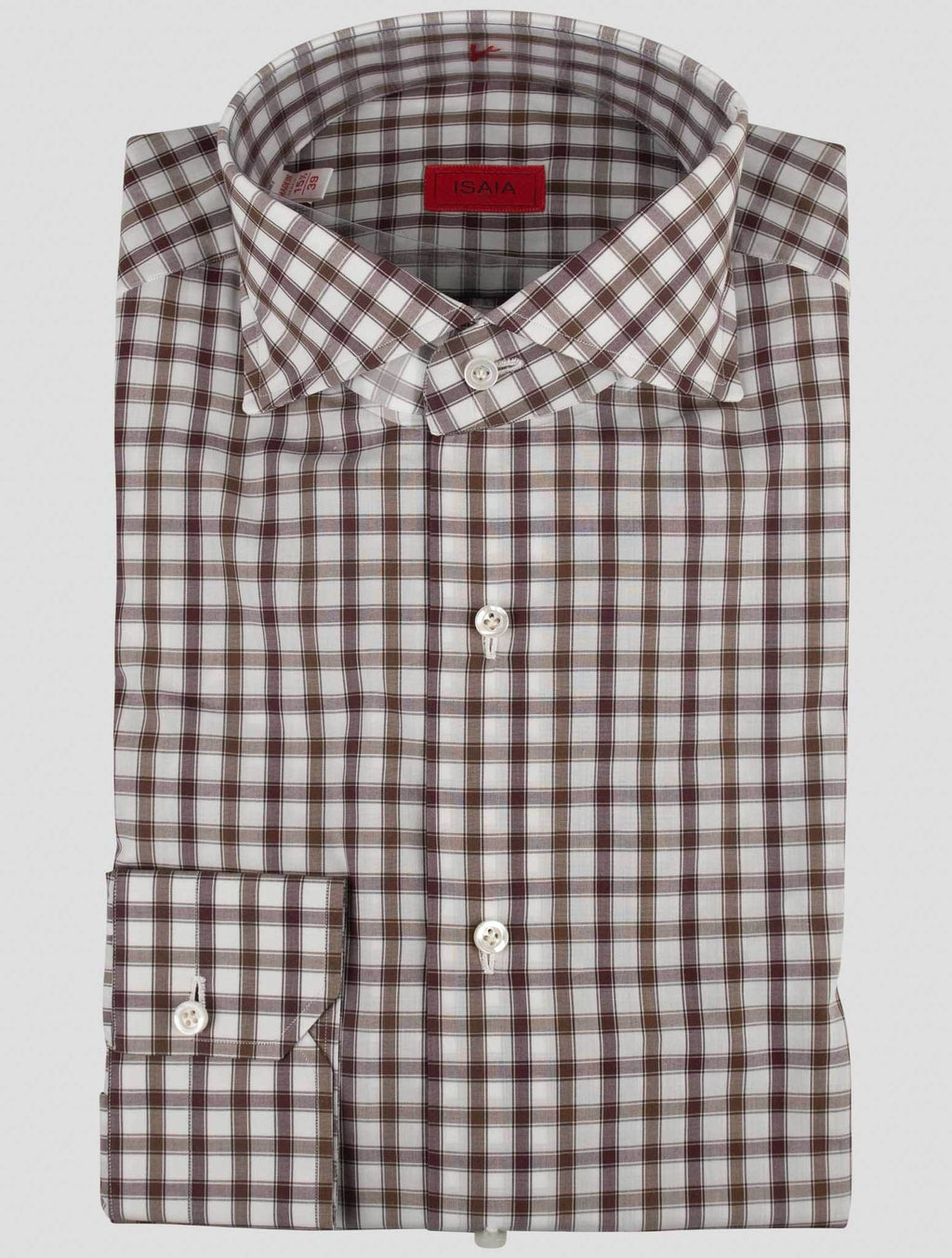 Isaia Brown White Cotton Shirt
