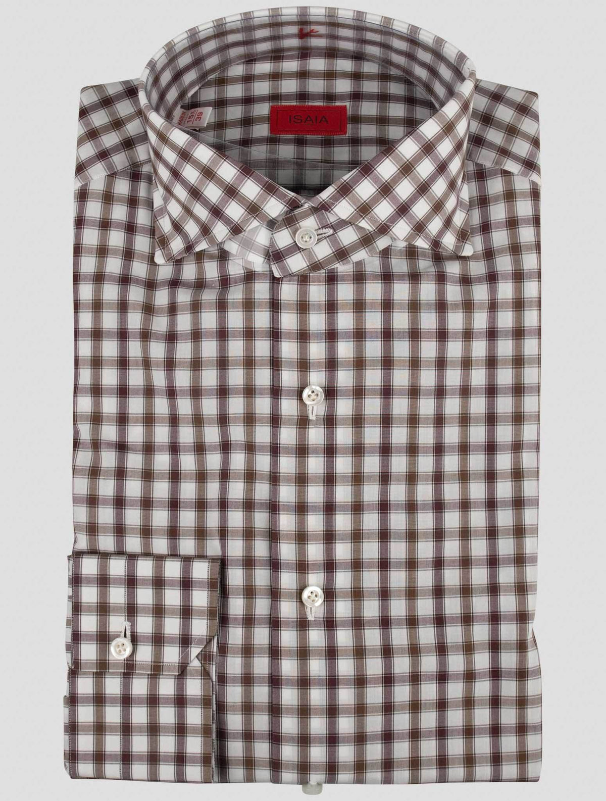 Isaia Brown White Cotton Shirt