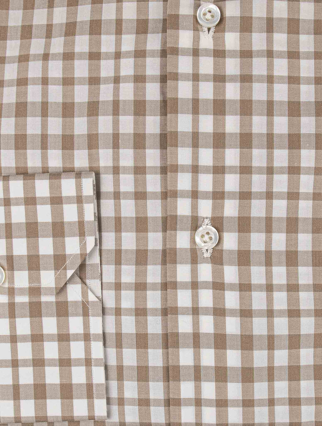 Isaia Brown White Cotton Shirt