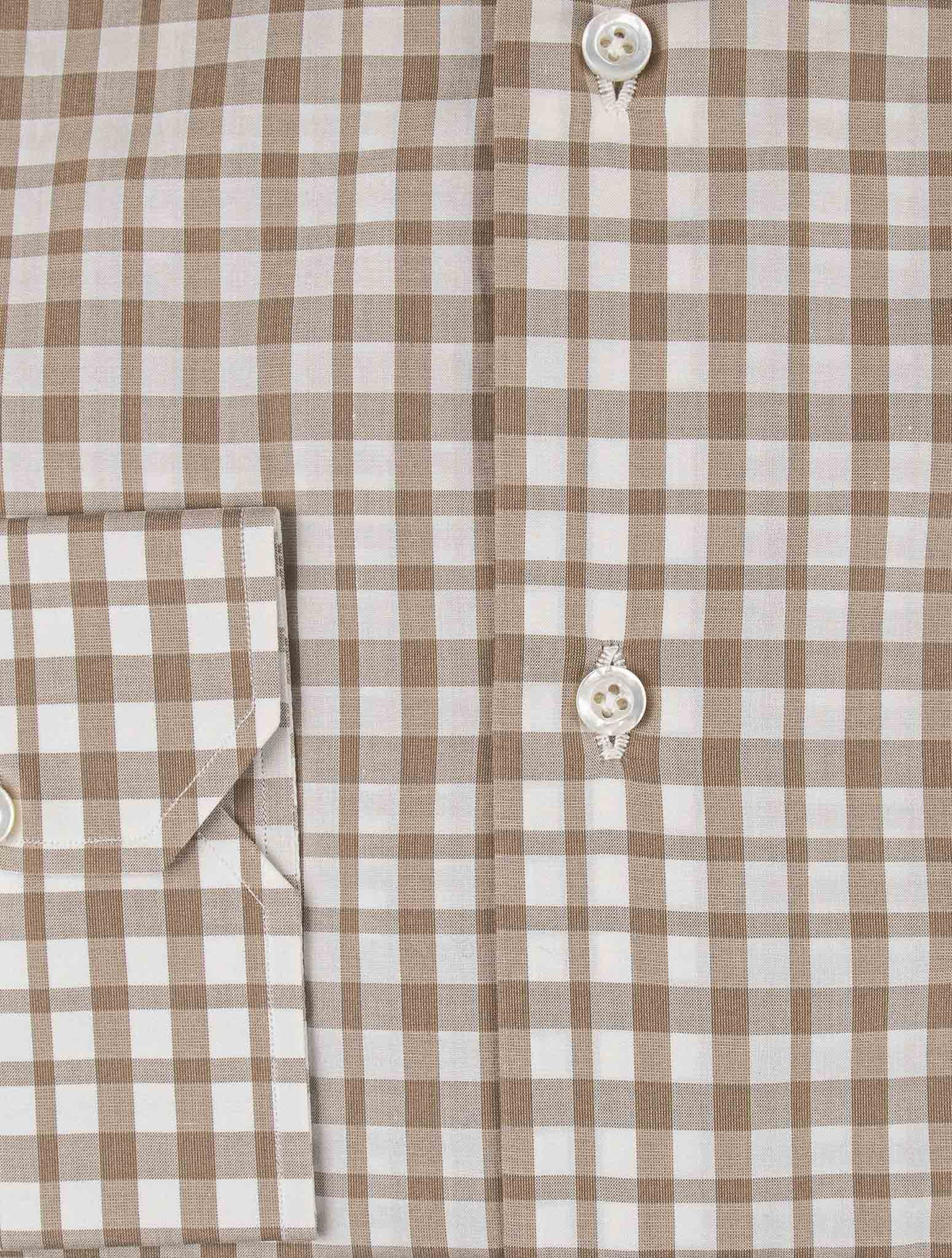 Isaia Brown White Cotton Shirt