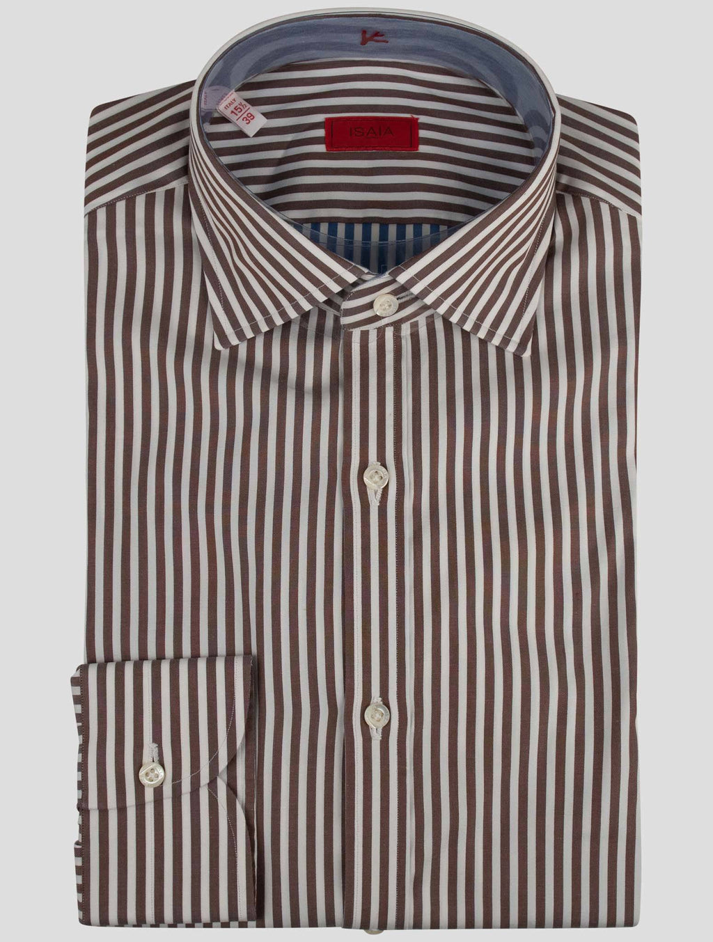 Isaia Brown White Cotton Shirt