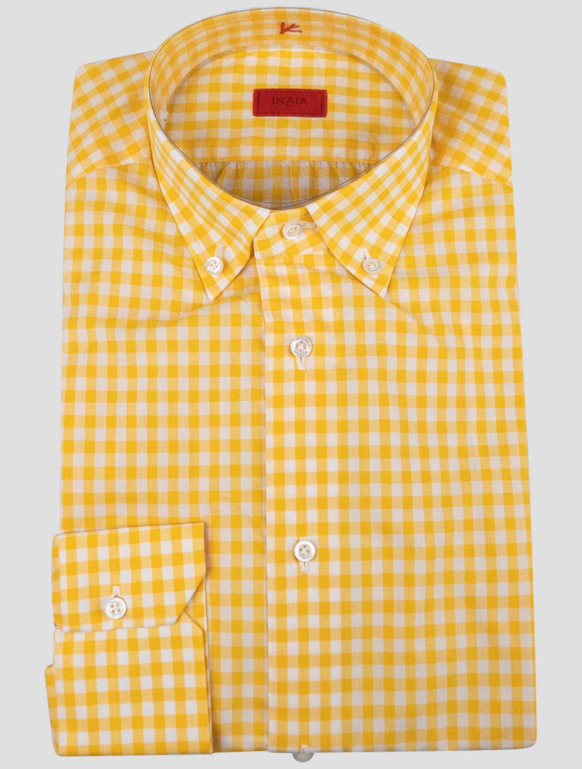 Isaia Yellow White Cotton Shirt