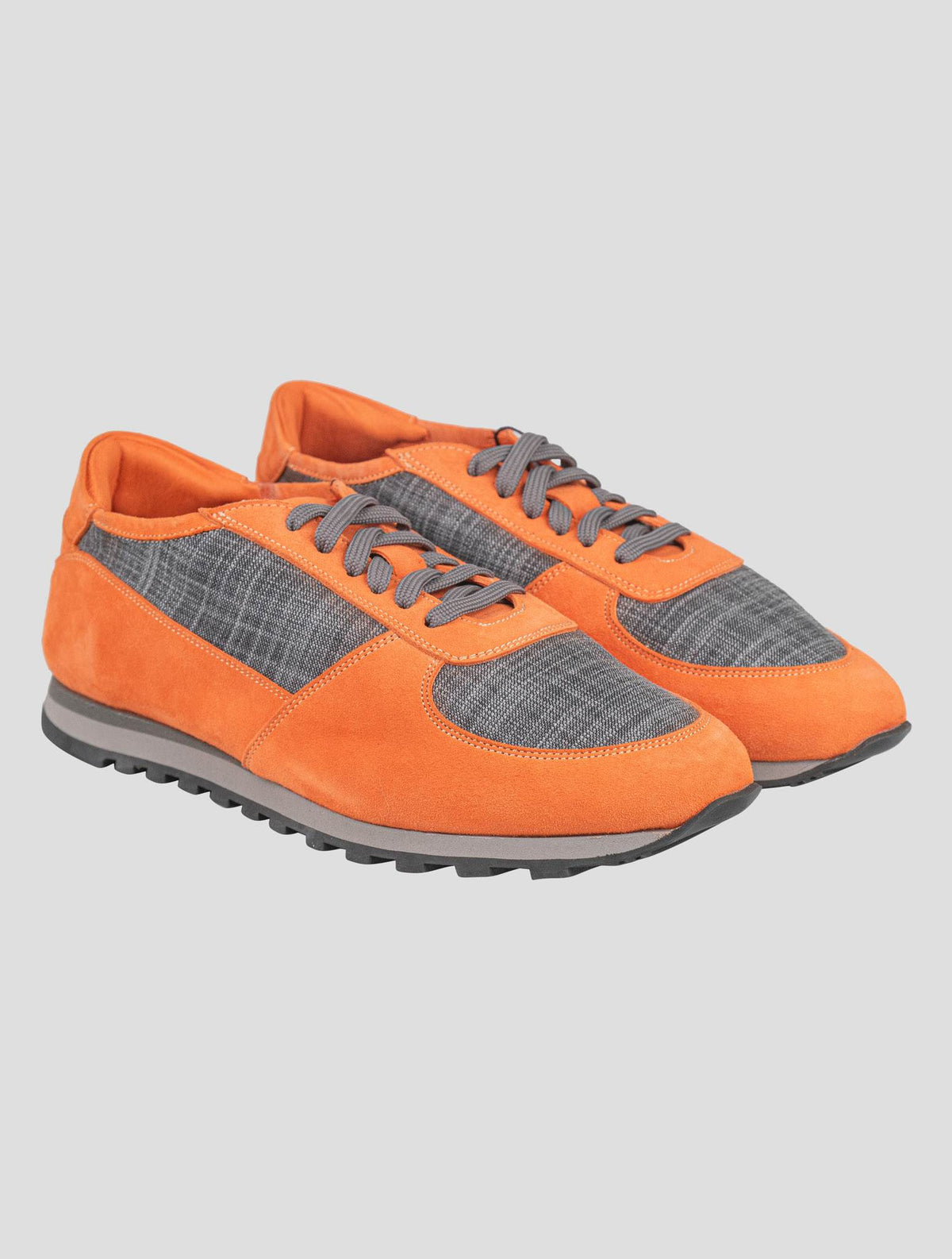 Isaia Isaia Orange Gray Leather Suede Cotton Sneakers Shoes Orange / Gray 000