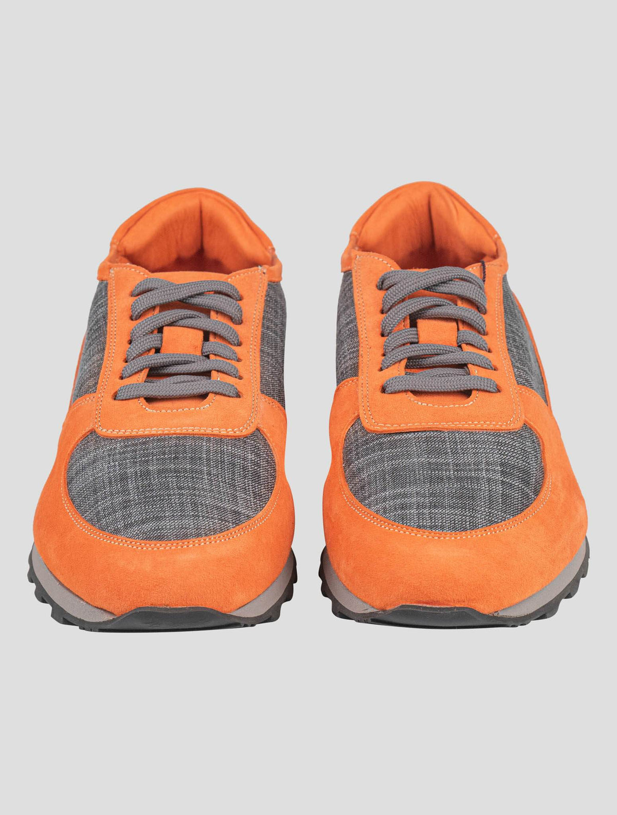 Isaia Isaia Orange Gray Leather Suede Cotton Sneakers Shoes Orange / Gray 001