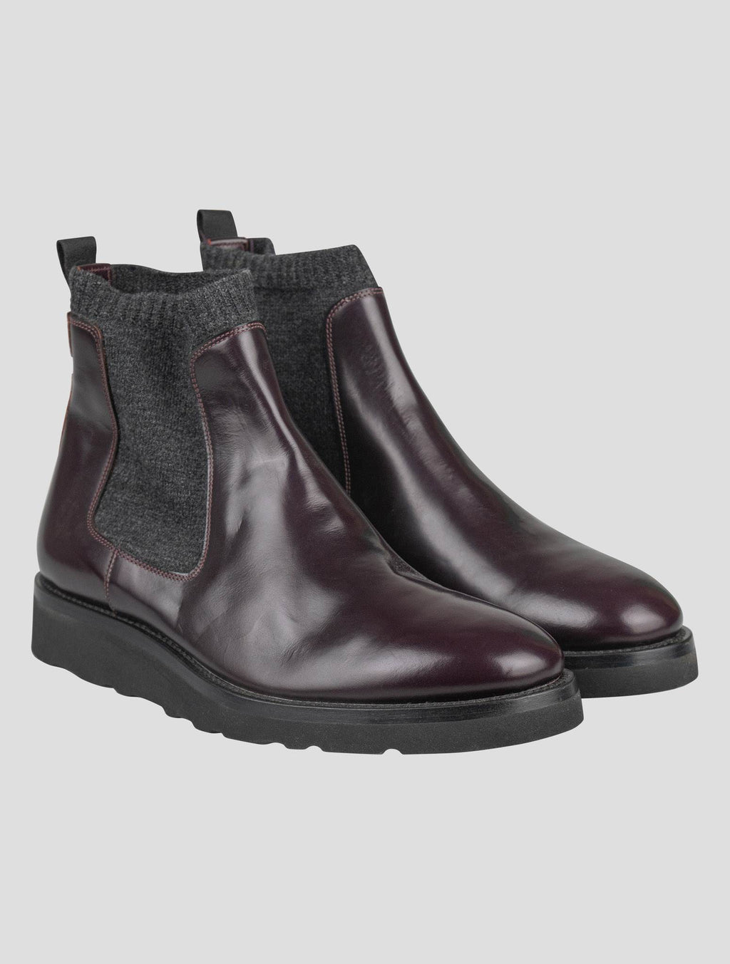Isaia Burgundy Leather Boots Shoes