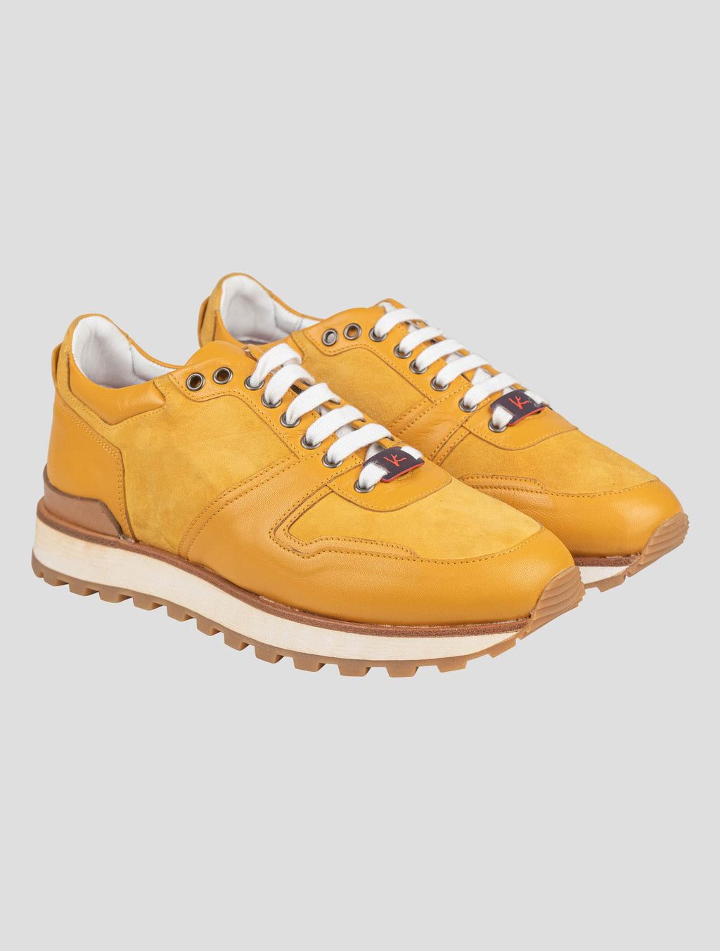 Isaia Yellow Leather Suede Leather Sneakers Shoes