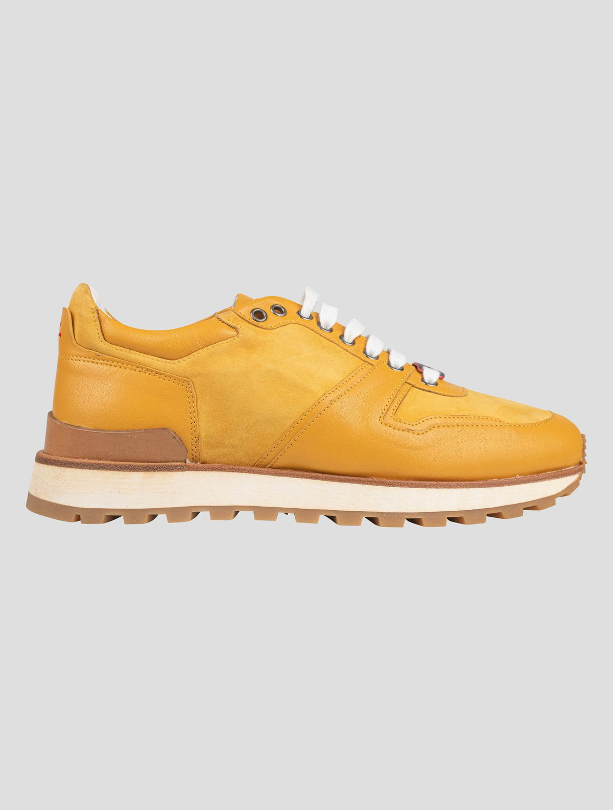 Isaia Yellow Leather Suede Leather Sneakers Shoes